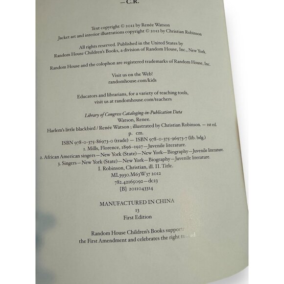 Harlems Little Blackbird By Renée Watson & Christian Robinson Hardcover Book - Picture 4 of 9